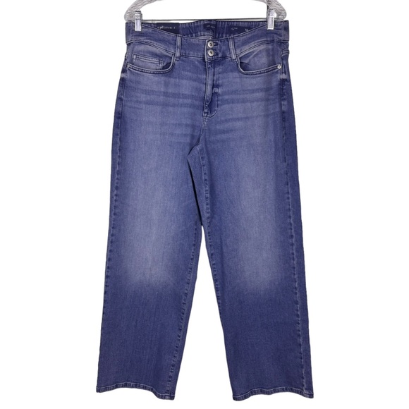 J.Jill High-Rise Creased-Front Full-Leg Jeans Size 16P Wide Leg Denim Marin Wash - Picture 1 of 14